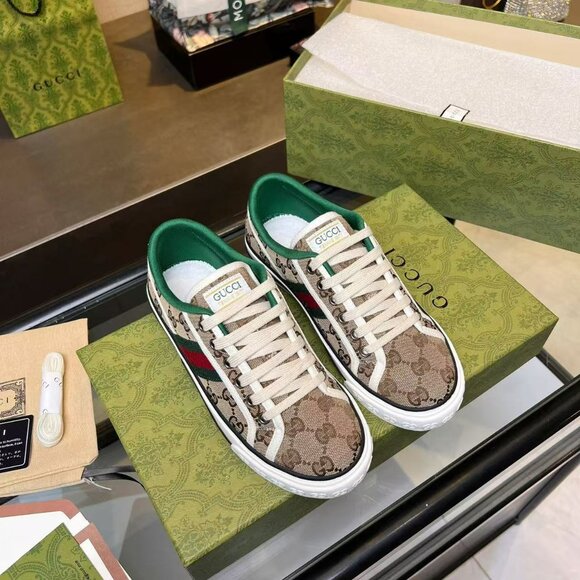 Gucci Canvas Sneakers with Green Accents - Picture 1 of 9